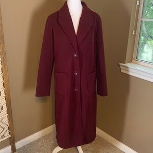 Chouyatou Womens Big Notch Lapel Single Breasted Mid-Long Wool Blend Coat Medium